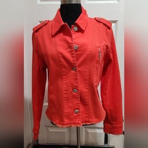 Jones New York Vibrant Red Button-Front Jean Jacket
